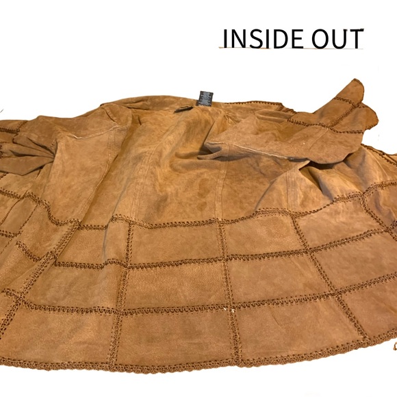 VINTAGE Y2K OUTBROOK WOMAN BROWN.SUEDE STITCHED JACKET (2X) - Picture 10 of 13